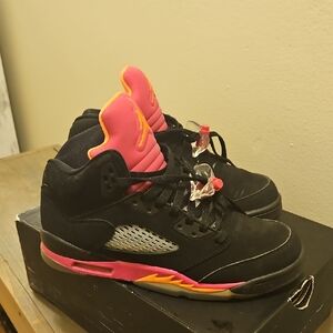 Girls Jordan Air 5 Retro Black and Pink Sneakers